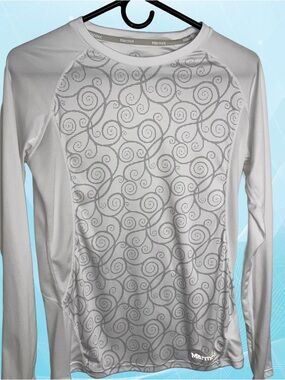 Marmot Women's White Long Sleeve Tee Crew Neck Performance Running Swirl Pattern